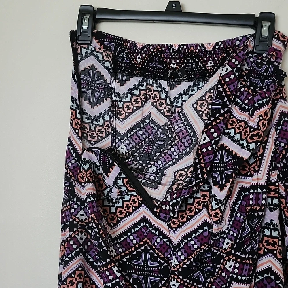 Express multicolor ruched tulip hem midi maxi skirt, fun pattern, women's medium